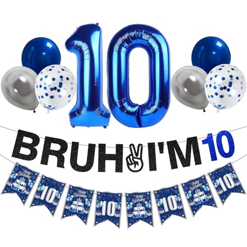 Zirtorei 10th Birthday Decorations Set for Boys - Bruh I'm 10 Theme