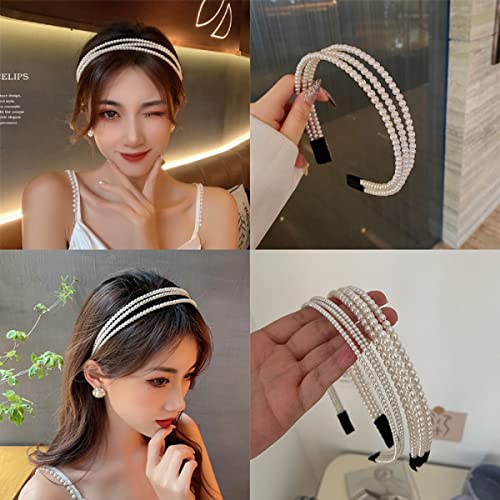 3 Row Faux Pearl Headband for Women - Elegant Bridal Hair Accessory