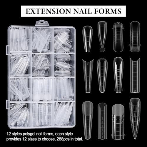 SUTOKAKA 288Pcs Polygel Nail Form Kit - 12 Sizes & Accessories