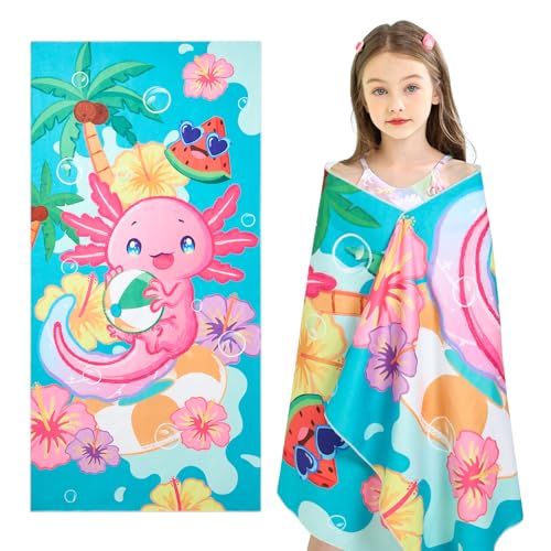 WERNNSAI Axolotl Kids Beach Towel - Quick Dry Microfiber 30"x60"