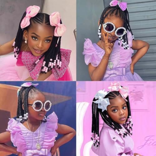 Kids Ponytail Extensions with Beads - Detachable Synthetic Braid for Girls, Protective Hair Accessory