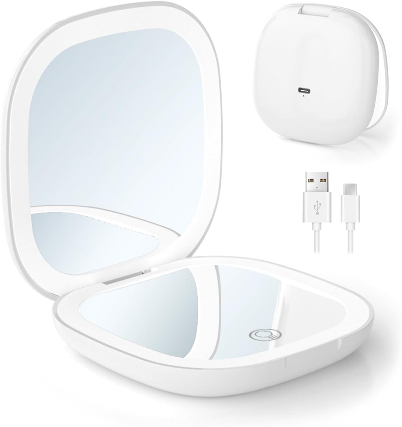 Compact LED Travel Magnifying Makeup Mirror - 1X/10X Rechargeable 4-Inch Lighted Mirror | Dimmable & Portable for Purses