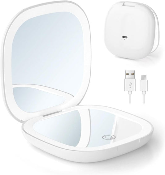Compact LED Travel Magnifying Makeup Mirror - 1X/10X Rechargeable 4-Inch Lighted Mirror | Dimmable & Portable for Purses