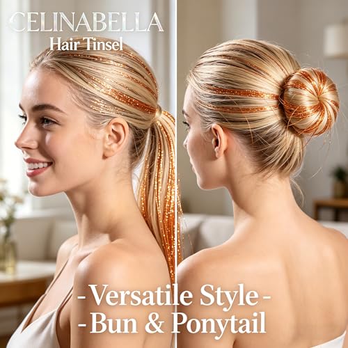 Celinabella 23-Inch Orange Gold Hair Tinsel Extensions - 6PCS