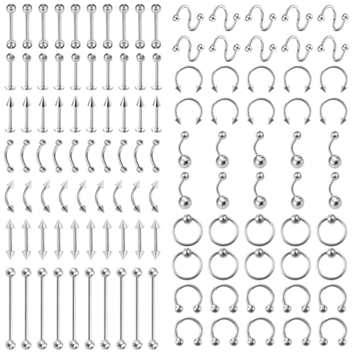 Juland 120 PCS Body Piercing Kit - Surgical Steel Rings & Plugs