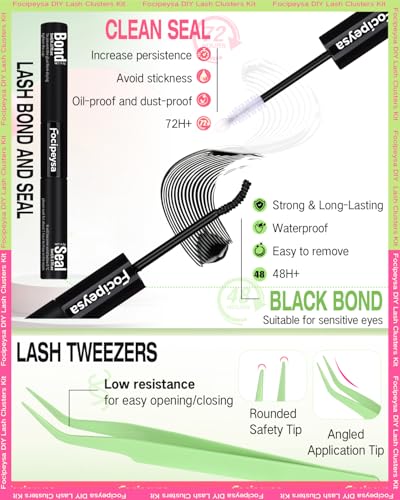 Focipeysa Fox Eye Lash Clusters Kit with Bond, Seal, and Applicator