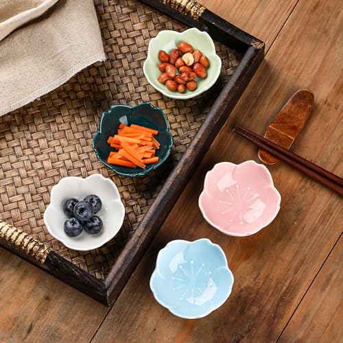 Dark Green Cherry Blossom Dish Set - 5 Cute Ceramic Plates