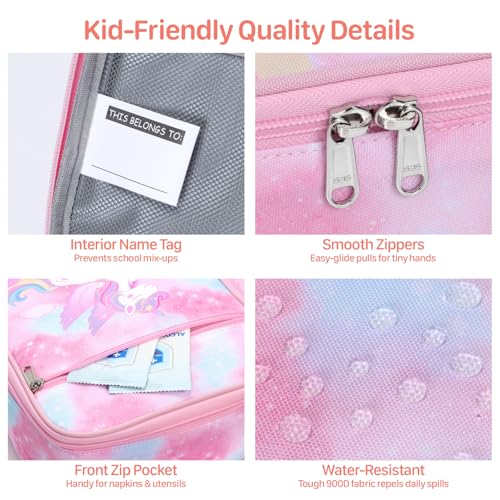 Insulated Kids Lunch Bag - Pink Unicorn Lunch Box for School