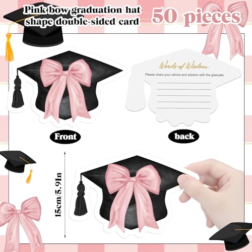 Fuutreo 50 Pcs Graduation Advice Cards with Pink Bow - Double-Sided