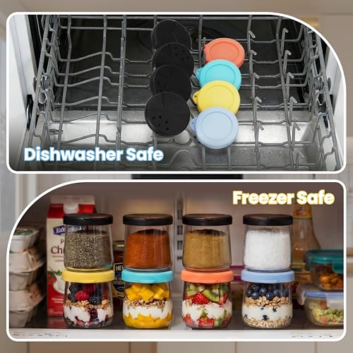 Oui Yogurt Jar Lids Set - 8 Reusable Silicone & Spice Covers