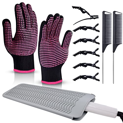 MORGLES Heat Resistant Gloves & Hair Styling Kit - 11-Piece Set for Hot Styling Tools