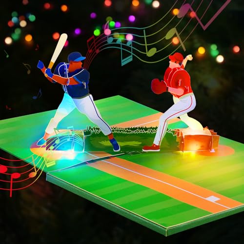 Musical Baseball Birthday Card with Lights & Pop-Up Design
