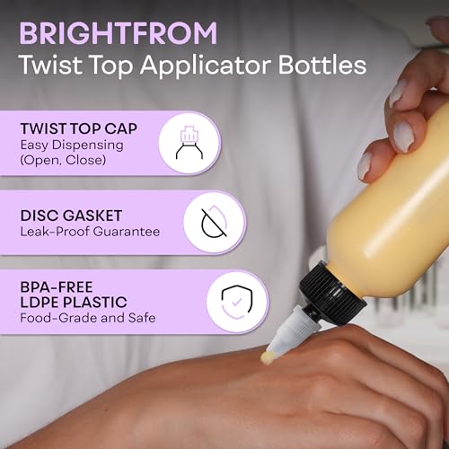BRIGHTFROM Twist Top Applicator Bottles, Squeeze 4 OZ Empty Plastic