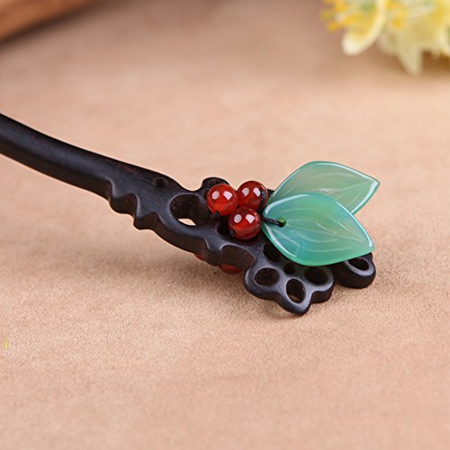 Handmade Ebony Wood Hair Stick - Vintage Leaf Carved Hair Chopstick