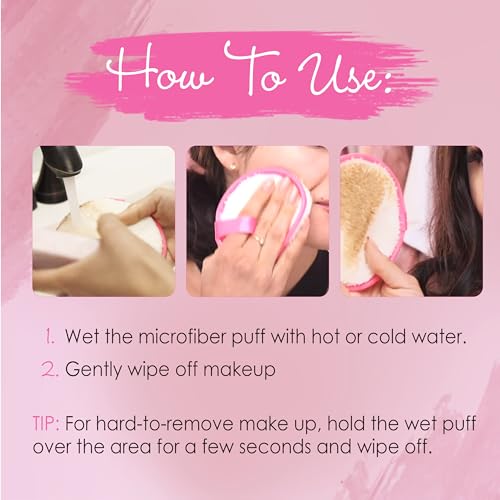 Waterproof Microfiber Makeup Remover Puffs - Reusable Facial Cleansing Sponges, Gentle & Deep Clean, Travel & Home Use
