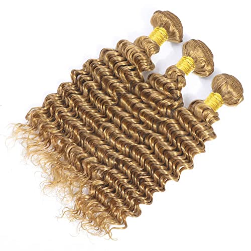 ZHAOXI WIG Honey Blonde Deep Wave Hair Bundles 14-18 Inch #27DP