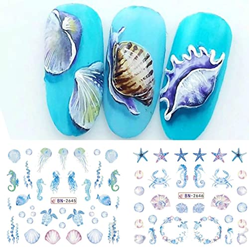 Ocean Summer Nail Art Stickers 12 Sheets for Women & Girls - Marine Water Design