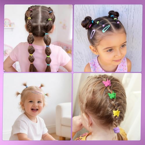Girls Hair Accessories Set with 1350 Elastic Ties & Clips