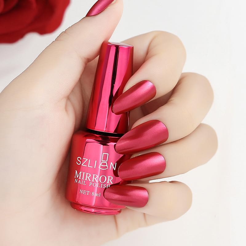 Cherry Pink Red Metallic Nail Polish - Long-Lasting Mirror Finish | Quick Dry 6ml