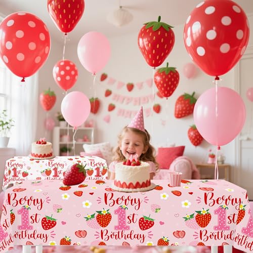 Berry First Birthday Tablecloths - 4pcs Disposable Plastic Covers