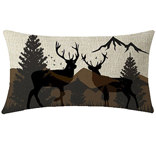 ITFRO Deer Pine Tree Decorative Throw Pillow Cover - 12x20 inch