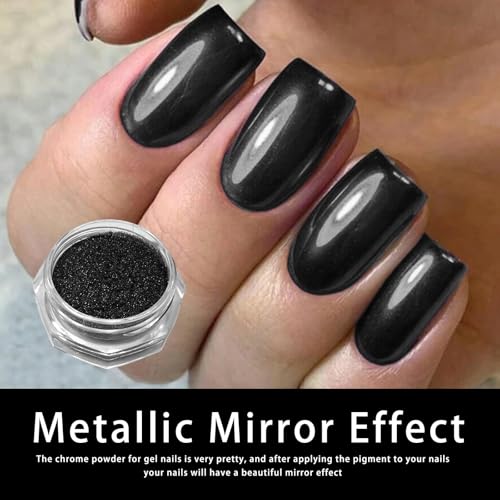 Black Chrome Nail Powder for Gel Polish - Metallic Mirror Effect