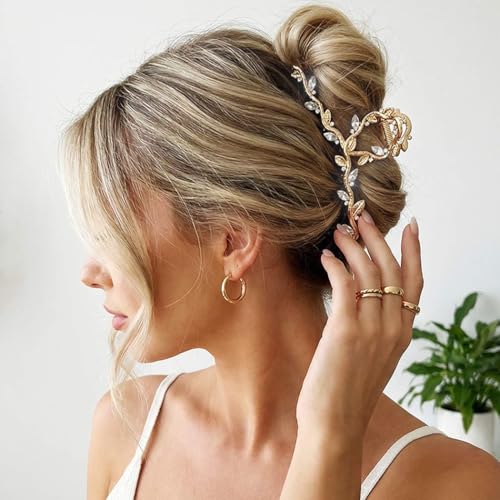 Gold Rhinestone Claw Clips for Women - Pack of 2 Fancy Hair Accessories