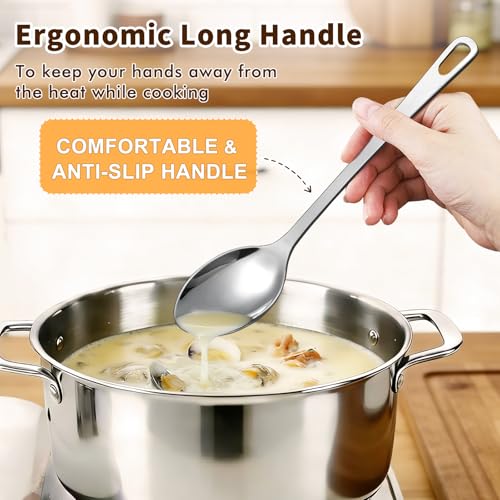 Stainless Steel Cooking Spoons Set - 2 Heavy Duty Serving Utensils