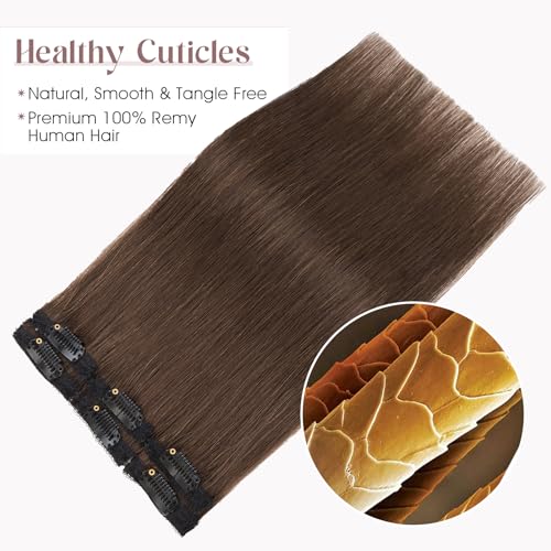 Elailite Dark Brown 10 Inch Short Clip-In Human Hair Extensions 6PCS, Natural Volume & Blends Well