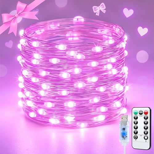 JMEXSUSS 33ft Pink LED Fairy String Lights - Cozy Indoor Decor
