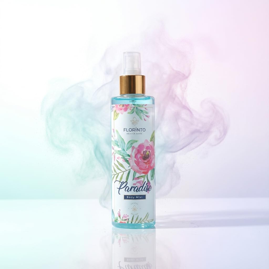 FLORÍNTO Body Mist – 24-Hour Freshness with Aloe Vera Gel – Hydrating, Aluminum-Free & Paraben-Free Spray for Sensitive Skin – Soothing, Non-Sticky & Gentle Formula – 200 ml (Paradise)