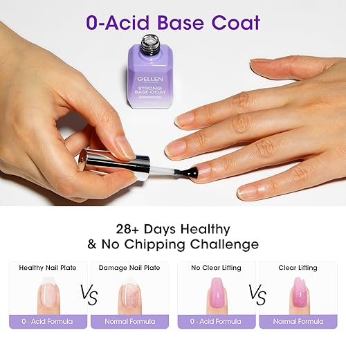 Gellen Gel Nail Polish Base and Top Coat Set - 4 Piece Matte, Glossy, Glitter