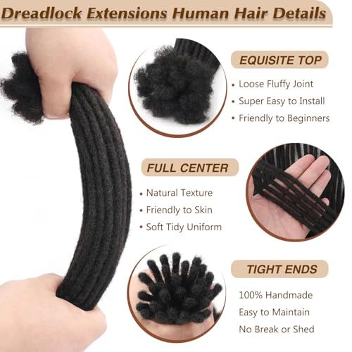 CIKREET 8 Inch Human Hair Loc Extensions - 0.6cm 1B Black 10 Strands