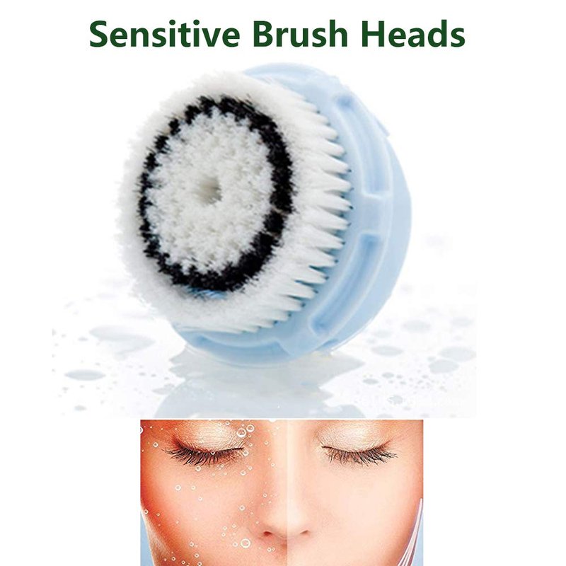 Replacement Facial Cleansing Brush Heads, Facial Cleansing Brush Head, Exfoliator Facial Brush Heads, for Acne Prone, Clogged, Enlarged Pore, Deep Pore Sensitive Skins (4Pack/Blue+Black)