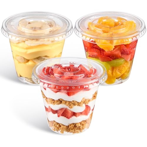 9 oz Clear Plastic Dessert Cups with Lids - 50 Pack for Party Use
