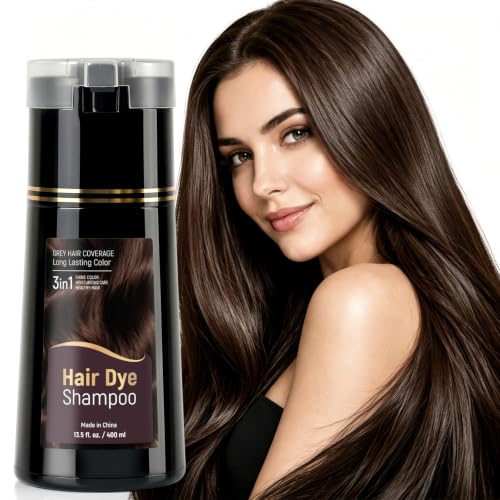 Dark Brown Hair Dye Shampoo for Gray Hair - 400ML, Easy Use, Salon Results