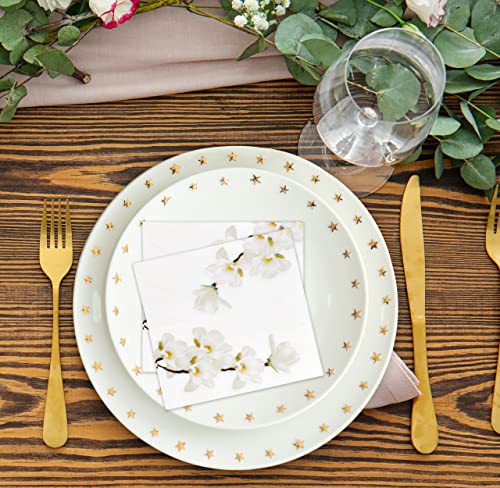 Magnolia Cocktail Napkins - White Floral Disposable Paper Napkins for Events
