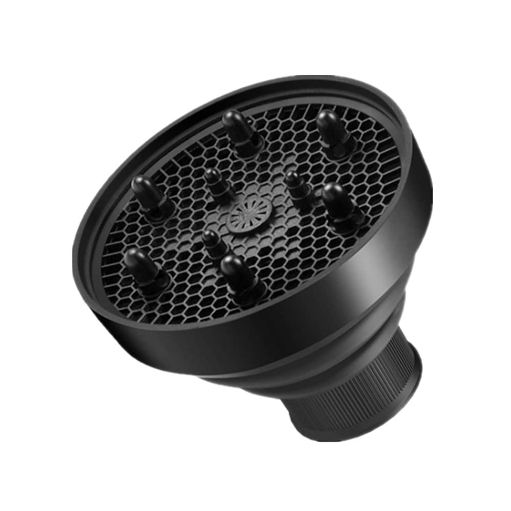 Hair Diffuser Attachment for Curly Hair - Collapsible & Portable Design | Fits 1.65-1.9In Hair Dryers (Black)
