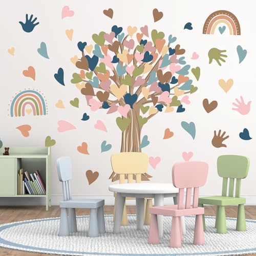 Boho Tree Wall Stickers - Large Heart Tree Decals for Kids Rooms