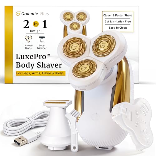 Groomie Hers LuxePro Electric Body Shaver for Women ? Women's Rotary Shaver, Razors for Women Sensitive Skin, Wet/Dry Cordless Rechargeable Hair Remover for Legs, Head, Arms & Underarms