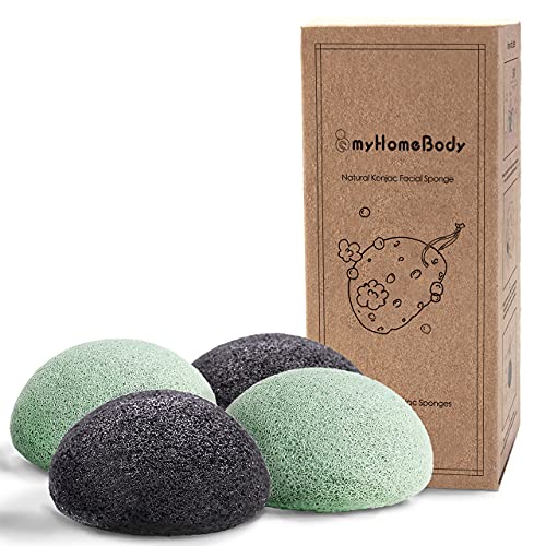 myHomeBody Natural Konjac Facial Sponge Set - Sage Green & Graphite Gray, Gentle & Vegan