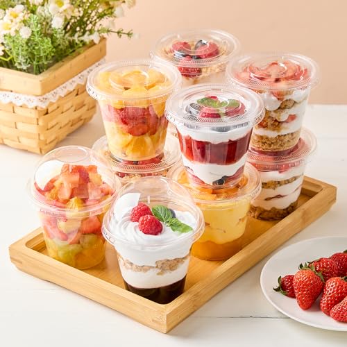 9 oz Clear Plastic Dessert Cups with Lids - 50 Pack for Party Use