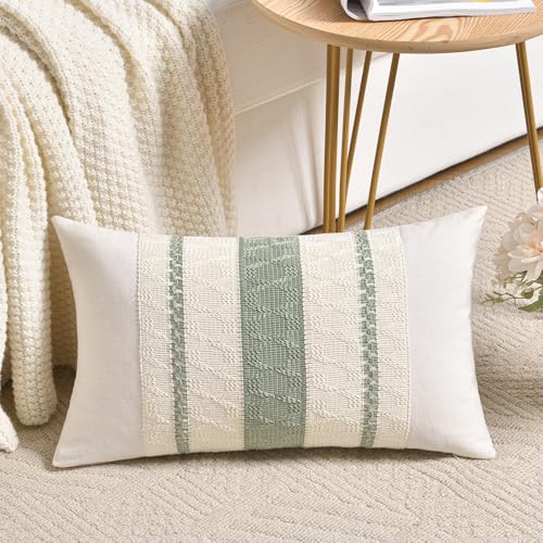 Sage Green Boho Lumbar Pillow Cover 12x24 Inch - Rustic Chic