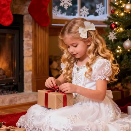Ivory 3.2-inch Dreamy Tulle Hair Bows with Pearls - Alligator Clips for Baby Girls & Toddlers - Elegant Gift-Ready Accessories