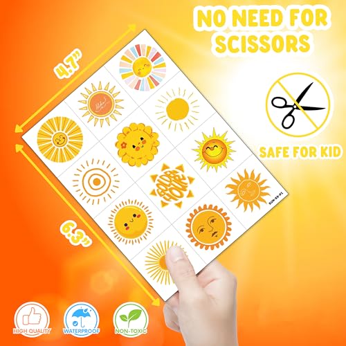 60 PCS Sunshine Temporary Tattoos for Kids - Boho Party Favors