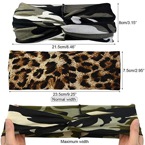 6-Pack Camo & Leopard Headbands for Women - Elastic Hair Wraps