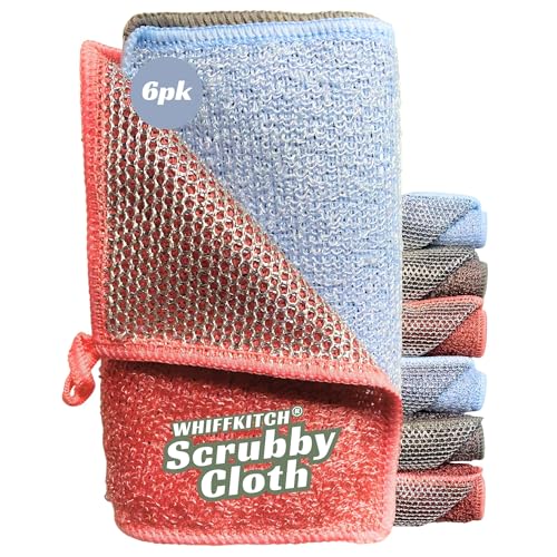 Whiffkitch Reusable Scrubbing Dishcloths - 6-Pack, 6x7in, Fast-Drying