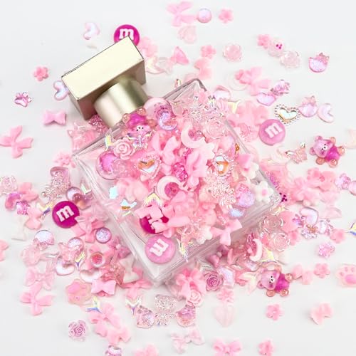 320PCS Pink 3D Nail Charms - Cute Resin Decorations for DIY