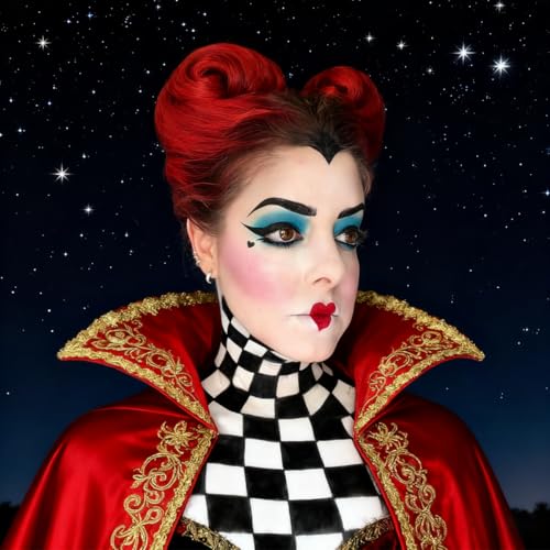 Mysense Halloween Costume Kit: Red & Blue Clip-In Hair Extensions + Face Paint Sticks + Black Heart Eyeliner Stamp (Set3)