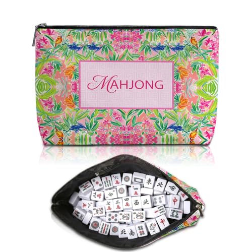 Blue Leaves Mahjong Tile Bag - Portable Canvas Carrying Case for Tiles